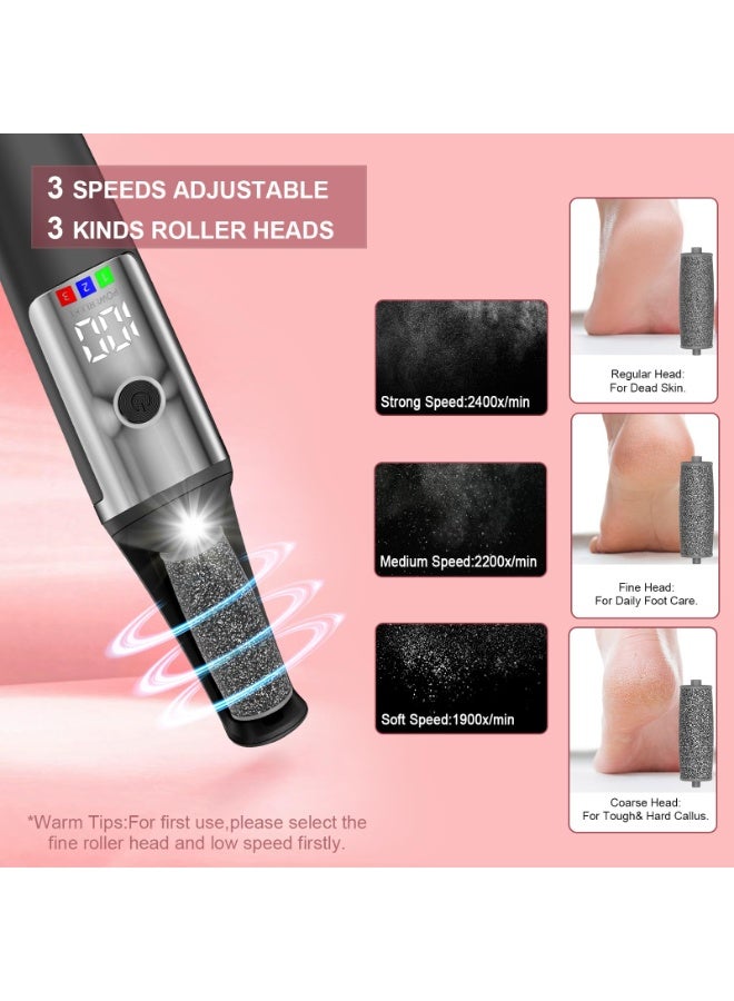 EVEREEN Electric Callus Remover for Feet, Smooth Pedicure Wand, Professional Foot Care Tool Kit, All-in-1 Callus Removal for Cracked Heels and Dead Skin, 3 Roller Heads, 3-Speed Battery Display - Image 4