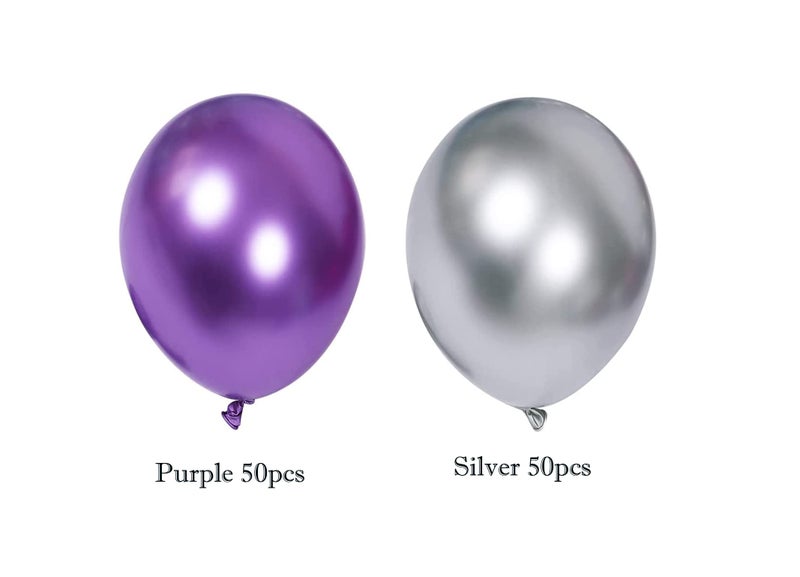 atorakushon Latex Purple and Silver Color Super Quality Rubber Balloons 10" Christmas Xmas Balloons Best For Theme Party Decoration Birthday Wedding Anniversary Office Party Ceremony Pack of 100 - Image 2