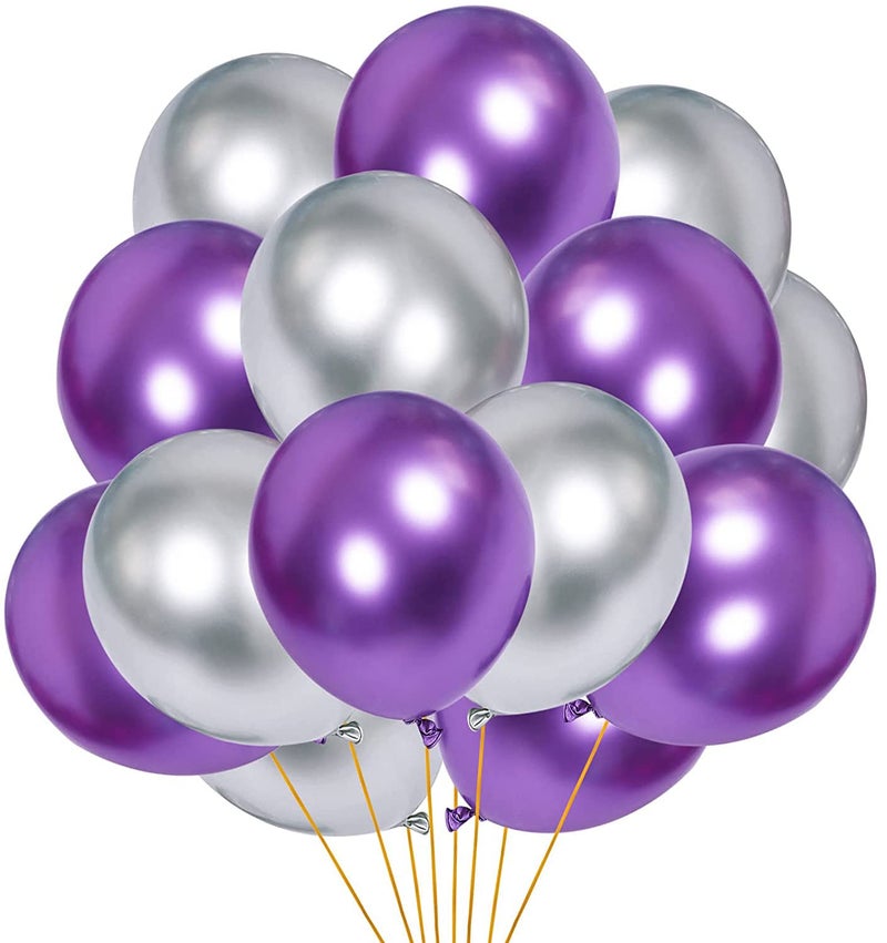 atorakushon Latex Purple and Silver Color Super Quality Rubber Balloons 10" Christmas Xmas Balloons Best For Theme Party Decoration Birthday Wedding Anniversary Office Party Ceremony Pack of 100 - Image 3