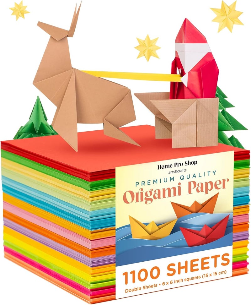 HPST Origami Paper - 1100 Sheets - Double Sided 6x6 inches Origami Squares for kids - 15 Vibrant Colors - Easy Fold Papers for Arts & Crafts - Image 1