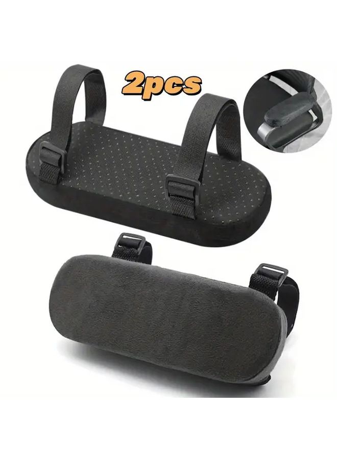 Black 2pcs Ergonomic Memory Armrests Adjustable Strap Breathable Mesh Cover for Office Chair - Image 2