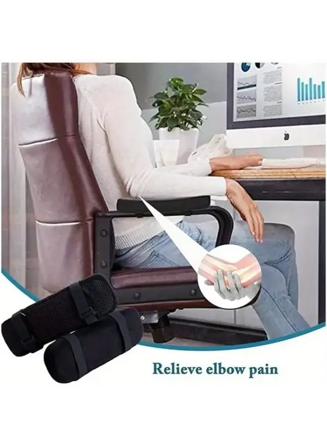 Black 2pcs Ergonomic Memory Armrests Adjustable Strap Breathable Mesh Cover for Office Chair - Image 1