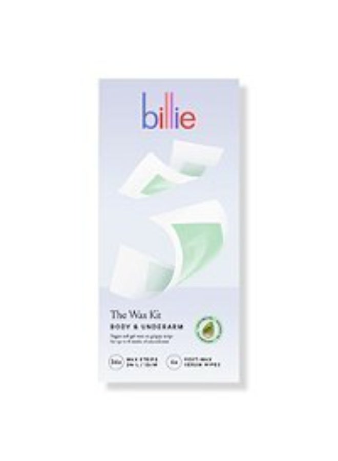 Billie Wax Kit Body Underarm Easy Convenient No Heat Made With Aloe Avocado Oil Vegan SoftGel 36 wax strips 6 postwax serum wipes