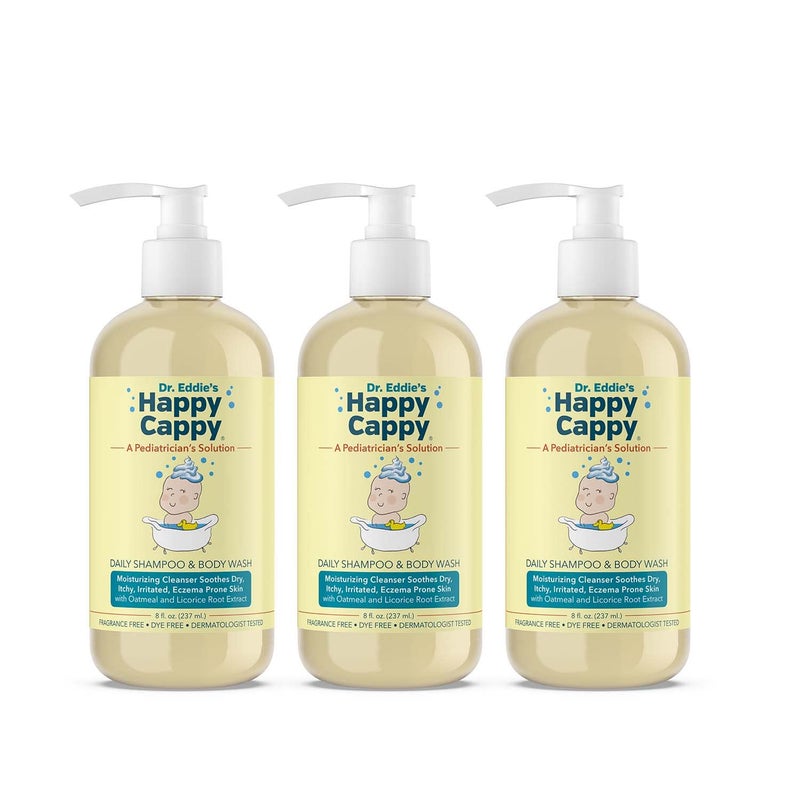 Happy Cappy Baby Shampoo and Body Wash - Eczema Body Wash for Kids & Toddlers, Helps with Dryness, Reduces Itching and Redness, Dermatologist Tested, Fragrance Free - 8 Fl Oz (Pack of 3) - Image 1