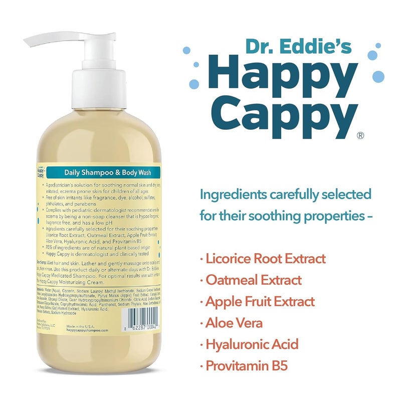 Happy Cappy Baby Shampoo and Body Wash - Eczema Body Wash for Kids & Toddlers, Helps with Dryness, Reduces Itching and Redness, Dermatologist Tested, Fragrance Free - 8 Fl Oz (Pack of 3) - Image 2