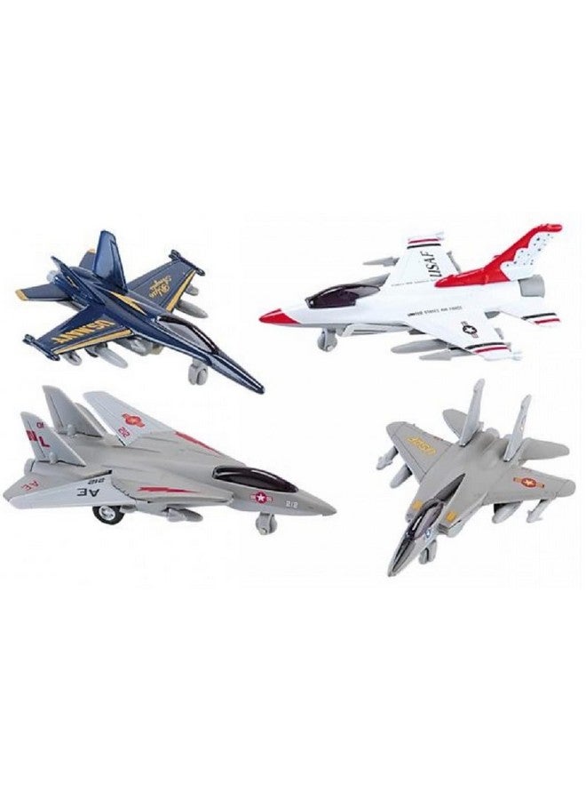 Playmaker Toys - United States Air Force Super Sonic Jet Collection 3.5 Inch Die Cast Metal Model Toys Pullback Action F-14, F-15, F-16, F/A-18 - Blue (Set of 4)