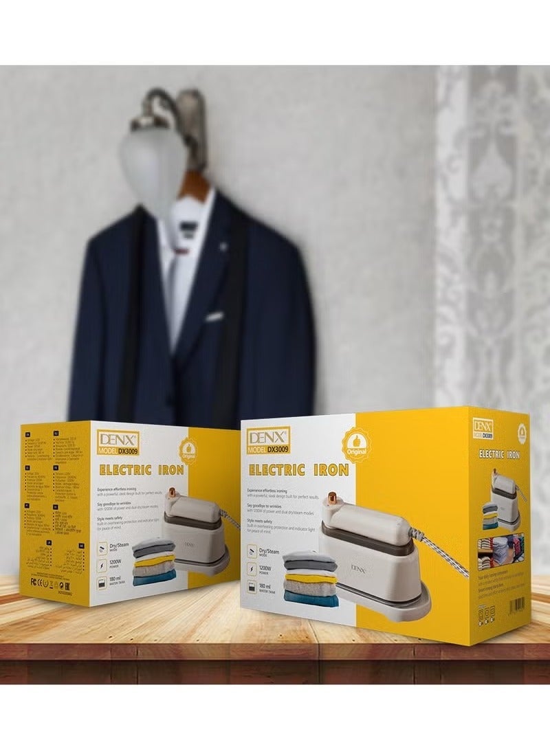 Denx Electric 2-in-1 Steam & Dry Mini Travel Iron with 180ml Tank, Thermal Protection, Brush Attachment, Fast Heating for Abayas, Shirts, Suits & Curtains – Vertical & Horizontal Ironing - Image 4