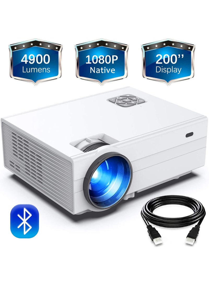 Bluetooth 1080P Projector 80 Percent Brightness Video Projector With 200 Display 60000 Hrs Led Home Theater Projector Native Compatible With Tv Stick Ps4 Hdmi Vga Av Usb White  - Image 1