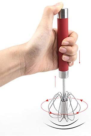 Fnoko Stainless Steel Semi-automatic Egg Whisk - 3PCS Hand Push Rotary Whisk Blender (Pink) - Image 3