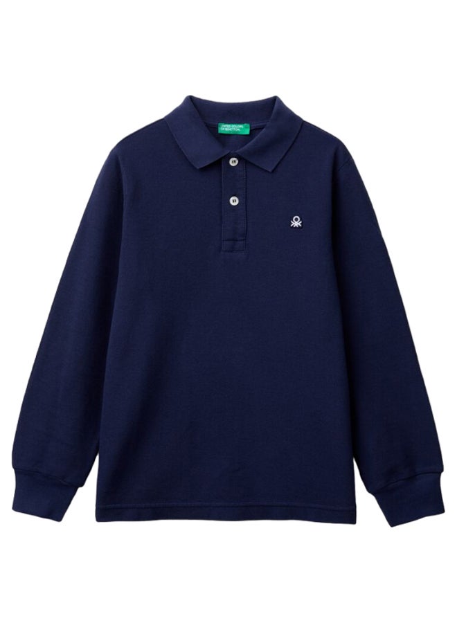 Benetton Boys Slim Fit Long Sleeve Polo Shirt - Image 1
