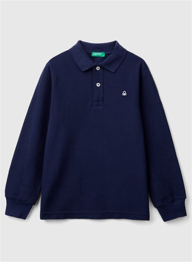 Benetton Boys Slim Fit Long Sleeve Polo Shirt - Image 4