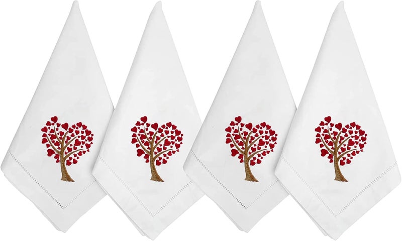 HCRAFT Embroidered Cotton Table Napkin Cloth Napkins Set of 4 18x18 Heart Tree Napkin Square Fabric Dining Room Napkins Cloth Machine Washable Cotton Cloth Napkins Great Present Ideas - Image 1