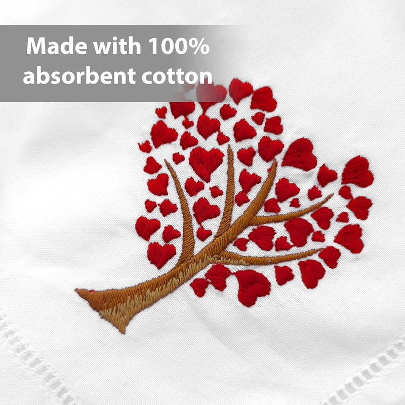 HCRAFT Embroidered Cotton Table Napkin Cloth Napkins Set of 4 18x18 Heart Tree Napkin Square Fabric Dining Room Napkins Cloth Machine Washable Cotton Cloth Napkins Great Present Ideas - Image 3