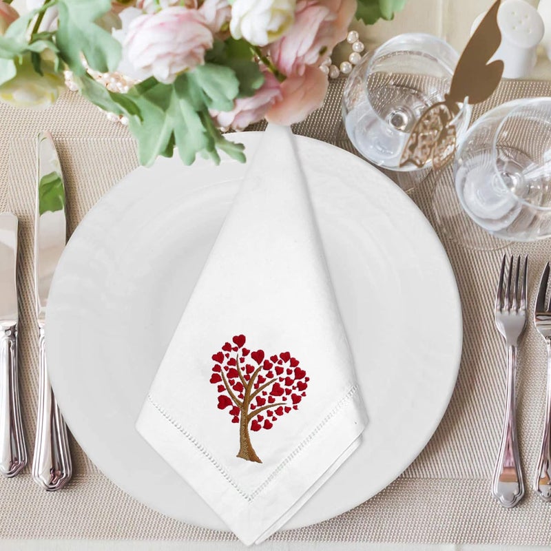 HCRAFT Embroidered Cotton Table Napkin Cloth Napkins Set of 4 18x18 Heart Tree Napkin Square Fabric Dining Room Napkins Cloth Machine Washable Cotton Cloth Napkins Great Present Ideas - Image 5