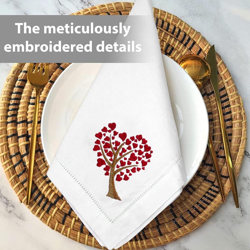 HCRAFT Embroidered Cotton Table Napkin Cloth Napkins Set of 4 18x18 Heart Tree Napkin Square Fabric Dining Room Napkins Cloth Machine Washable Cotton Cloth Napkins Great Present Ideas - Image 2