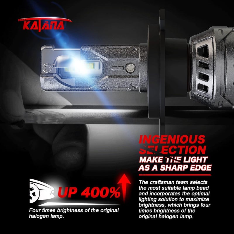 Katana H4 Bulbs, 9003 Light Bulb 400% Brightness 6500K Xenon White Extremely Super Bright Plug and Play Mini Size Fog Light,Pack of 2 - Image 4