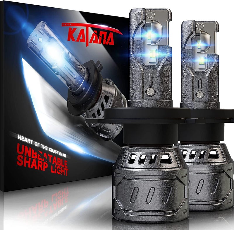 Katana H4 Bulbs, 9003 Light Bulb 400% Brightness 6500K Xenon White Extremely Super Bright Plug and Play Mini Size Fog Light,Pack of 2 - Image 1