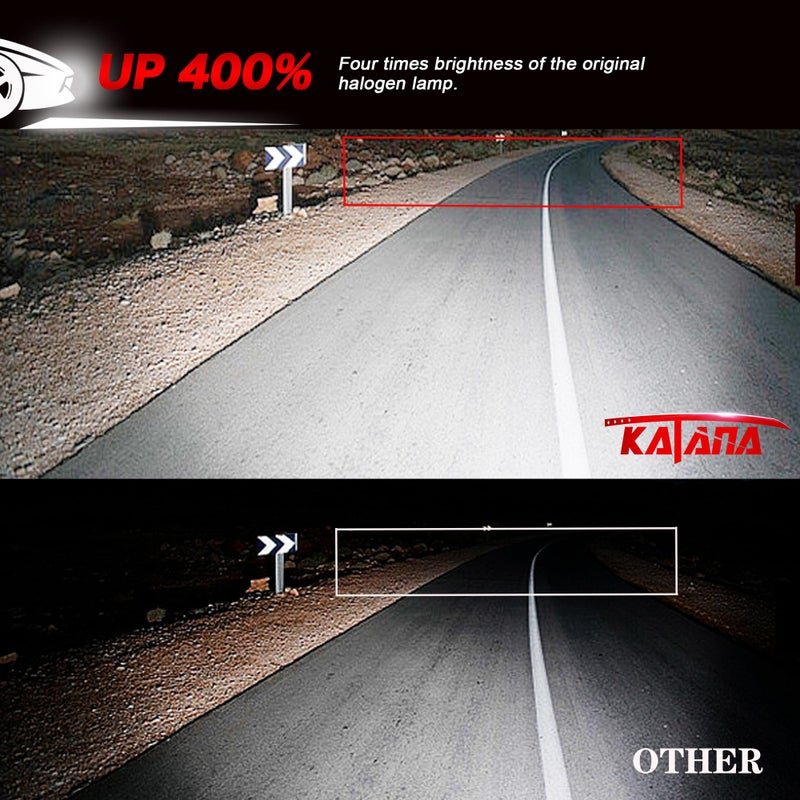 Katana H4 Bulbs, 9003 Light Bulb 400% Brightness 6500K Xenon White Extremely Super Bright Plug and Play Mini Size Fog Light,Pack of 2 - Image 2