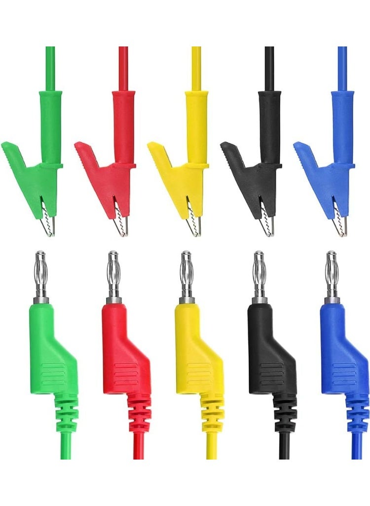 5-Piece 4mm Banana Plug to Alligator Clip Multimeter Test Leads, 100cm Silicone Cable - Image 3