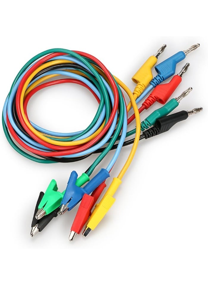 5-Piece 4mm Banana Plug to Alligator Clip Multimeter Test Leads, 100cm Silicone Cable - Image 1