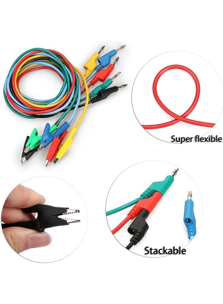 5-Piece 4mm Banana Plug to Alligator Clip Multimeter Test Leads, 100cm Silicone Cable - Image 4