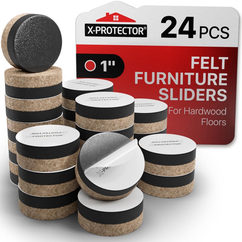 X-Protector Felt Furniture Sliders for Hardwood Floors 24 PCS 1â€ - Self-Adhesive Furniture Slider - Heavy-Duty Furniture Movers for Hard Surfaces - Felt Sliders - Move Your Furniture Easily! - Image 1