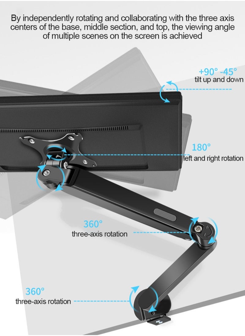 HILLPORT - Single Monitor Arm Stand, Air Gas Spring Monitor Mount, Full Motion Swivel Monitor Desk Mount with Clamp and Grommet Base for 17 to 30 inch LED LCD Computer Monitors - Image 1