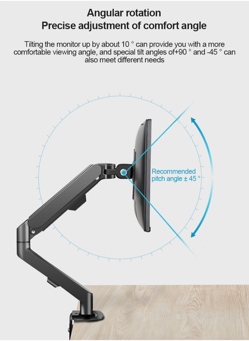 HILLPORT - Single Monitor Arm Stand, Air Gas Spring Monitor Mount, Full Motion Swivel Monitor Desk Mount with Clamp and Grommet Base for 17 to 30 inch LED LCD Computer Monitors - Image 1