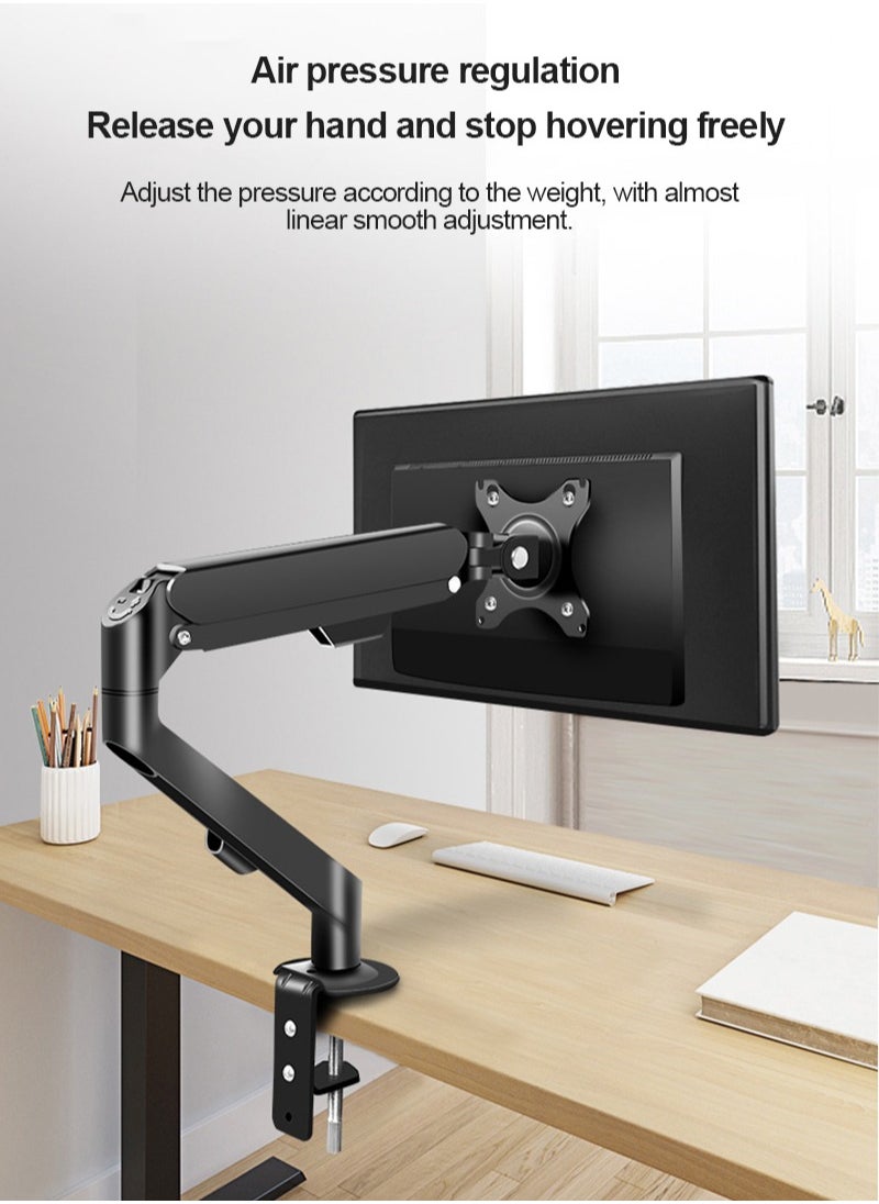 HILLPORT - Single Monitor Arm Stand, Air Gas Spring Monitor Mount, Full Motion Swivel Monitor Desk Mount with Clamp and Grommet Base for 17 to 30 inch LED LCD Computer Monitors - Image 1