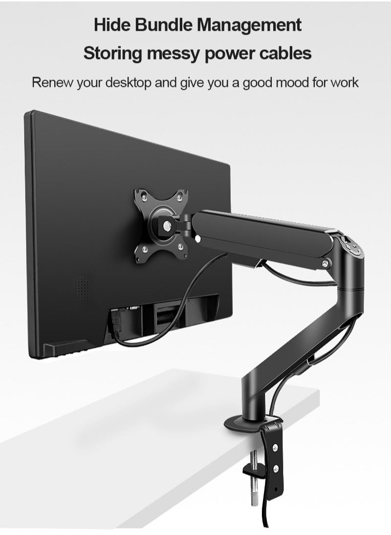 HILLPORT - Single Monitor Arm Stand, Air Gas Spring Monitor Mount, Full Motion Swivel Monitor Desk Mount with Clamp and Grommet Base for 17 to 30 inch LED LCD Computer Monitors - Image 1
