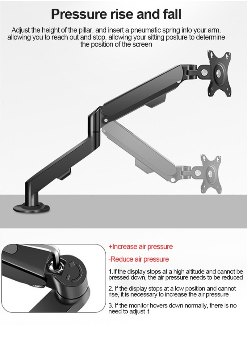 HILLPORT - Single Monitor Arm Stand, Air Gas Spring Monitor Mount, Full Motion Swivel Monitor Desk Mount with Clamp and Grommet Base for 17 to 30 inch LED LCD Computer Monitors - Image 1
