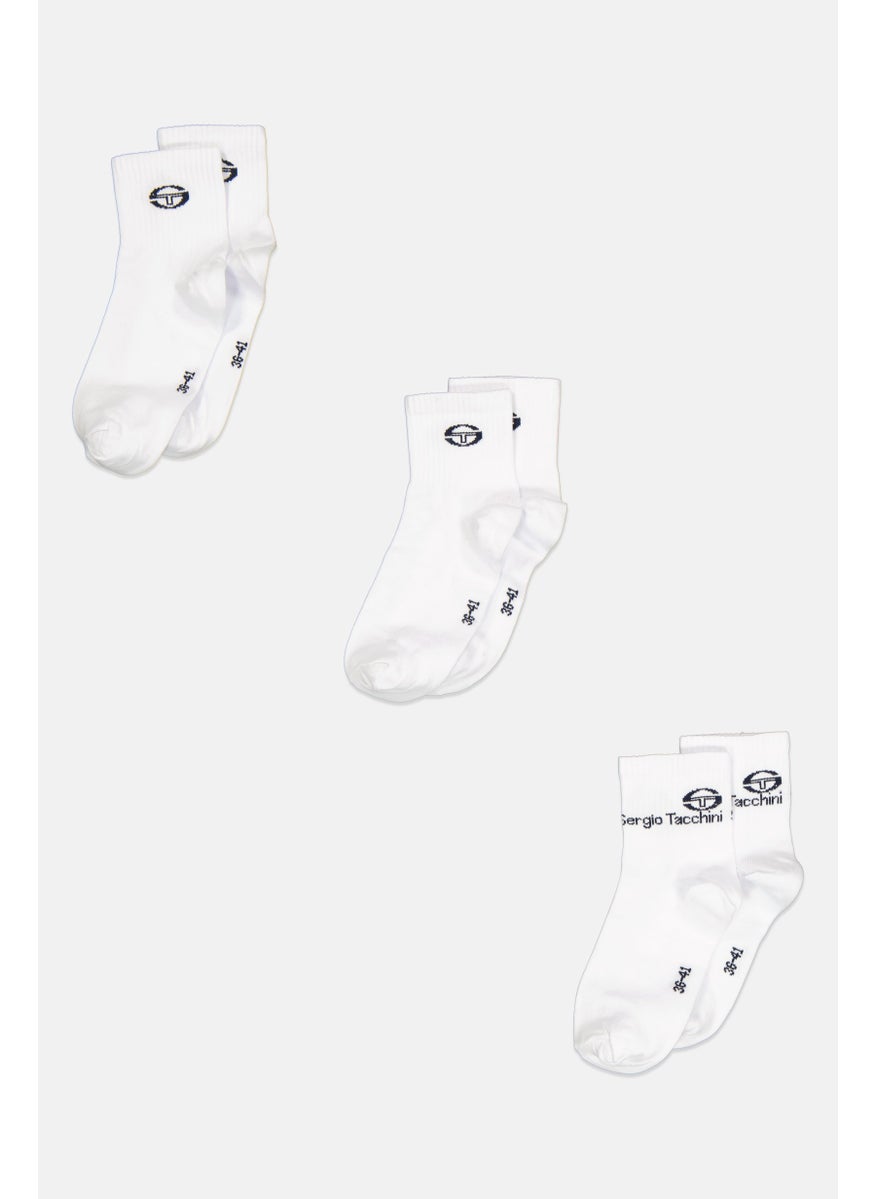 Sergio Tacchini Women 3 Pair Brand Logo Ankle Socks, White  - Image 1
