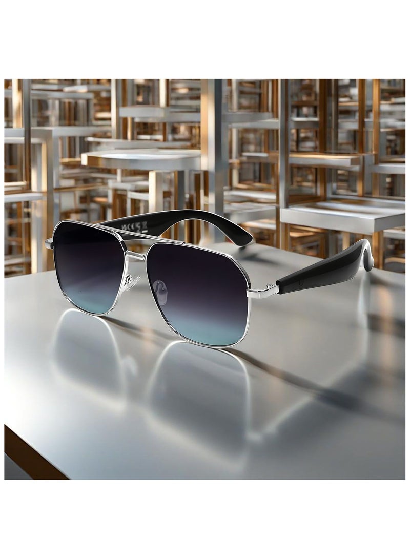 ai smart glasses, AI real-time translation glasses, metal square frame, men's and women's black technology color-changing sunglasses  - Image 2