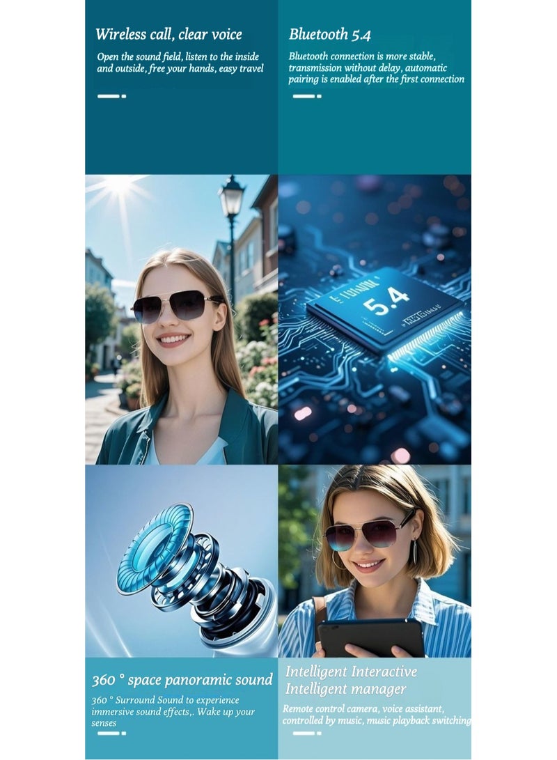ai smart glasses, AI real-time translation glasses, metal square frame, men's and women's black technology color-changing sunglasses  - Image 5