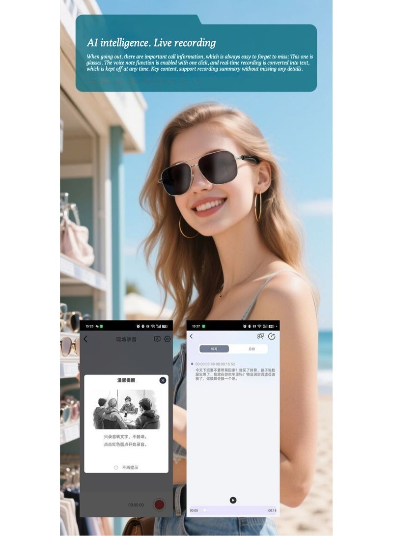 نظارات ذكية AI، نظارات ترجمة AI في الوقت الحقيقي، إطار مربع معدني، نظارات شمسية للرجال والنساء التكنولوجيا السوداء تغيير اللون - Image 5