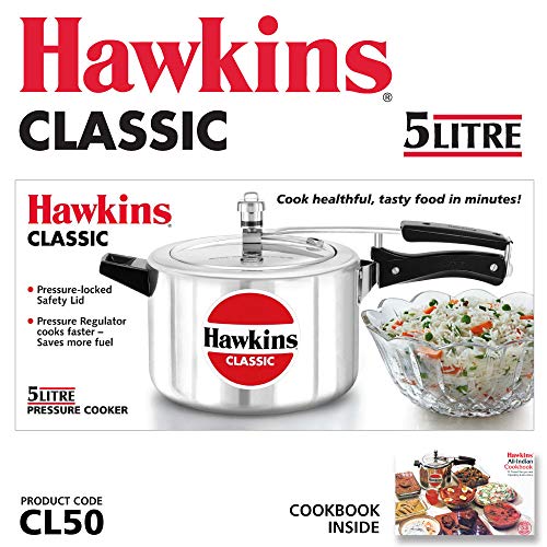 Hawkins Classic Aluminium Inner Lid Pressure Cooker, 5 Litre, Silver (Cl50), 5 Liter - Image 2