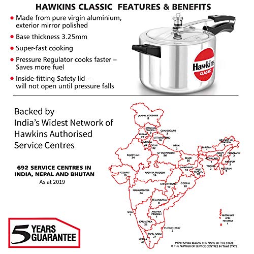 Hawkins Classic Aluminium Inner Lid Pressure Cooker, 5 Litre, Silver (Cl50), 5 Liter - Image 3