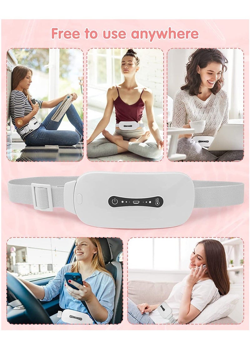 Y&D Pain Relief Heating Pad Period Belt Menstrual Cramp Massager with 3 Heat Levels Massages Modes Rechargeable Electric Fast Warming Belly Gifts for Women Ladies Girls White  - Image 3