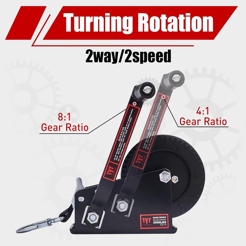 TYT 3500LB Boat Trailer Strap Winch with 10M Red Strap, Sturdy Long-Lasting Gear Hand Crank Winch, Operated Two Way Ratchet Manual Winches for Towing Pulley Boat Trailer Truck RV Jet Ski Marine Winch - Image 4
