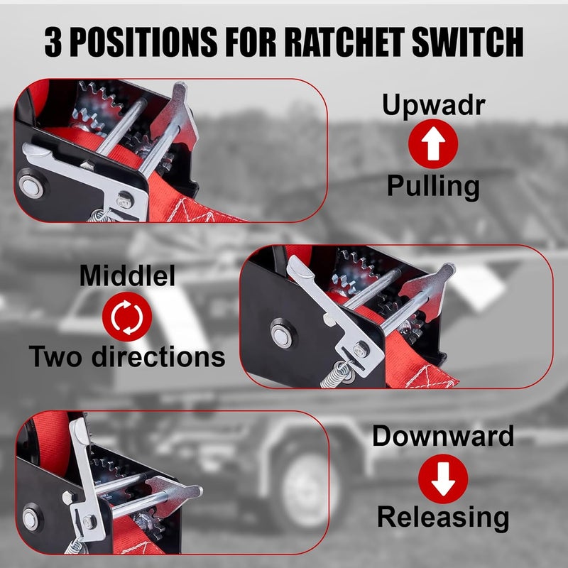 TYT 3500LB Boat Trailer Strap Winch with 10M Red Strap, Sturdy Long-Lasting Gear Hand Crank Winch, Operated Two Way Ratchet Manual Winches for Towing Pulley Boat Trailer Truck RV Jet Ski Marine Winch - Image 5