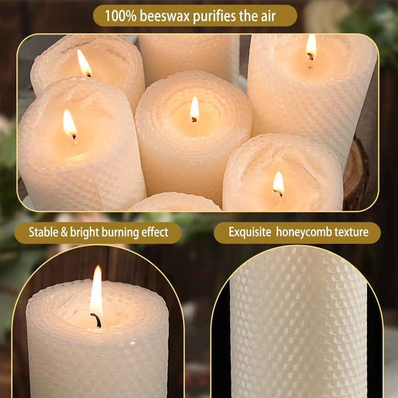 Uniteland 8 Packs Beeswax Candles - 360 Hours Long Burning, Handmade Pillar Beeswax Candles Handcrafted Honeycomb Bees Wax Candle for Home, Prayer, Unscented Pillar Candle (2.8x6 in) - Image 4