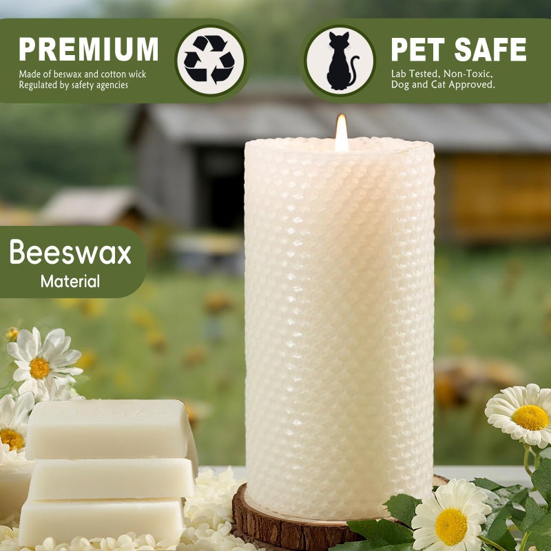 Uniteland 8 Packs Beeswax Candles - 360 Hours Long Burning, Handmade Pillar Beeswax Candles Handcrafted Honeycomb Bees Wax Candle for Home, Prayer, Unscented Pillar Candle (2.8x6 in) - Image 2
