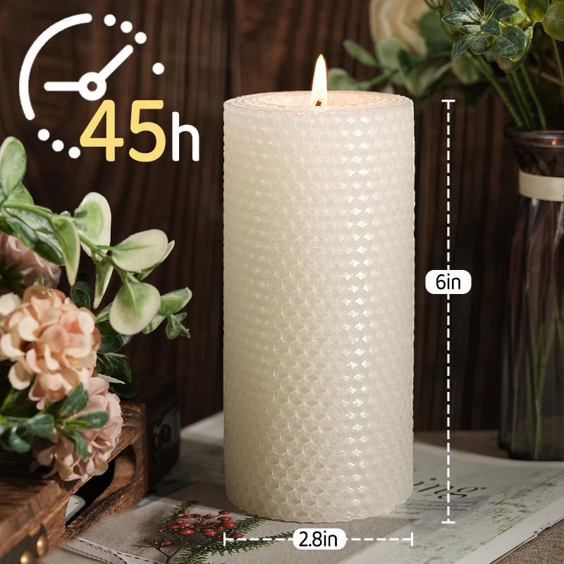 Uniteland 8 Packs Beeswax Candles - 360 Hours Long Burning, Handmade Pillar Beeswax Candles Handcrafted Honeycomb Bees Wax Candle for Home, Prayer, Unscented Pillar Candle (2.8x6 in) - Image 3