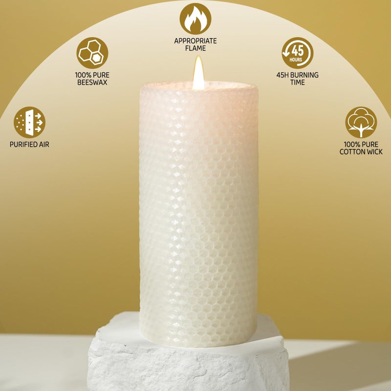 Uniteland 8 Packs Beeswax Candles - 360 Hours Long Burning, Handmade Pillar Beeswax Candles Handcrafted Honeycomb Bees Wax Candle for Home, Prayer, Unscented Pillar Candle (2.8x6 in) - Image 5