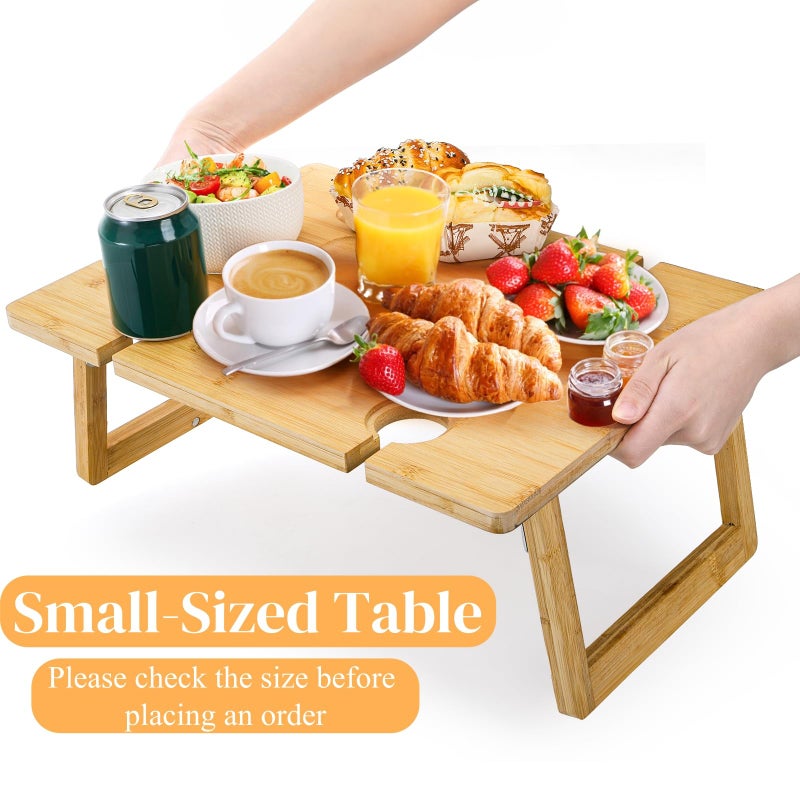 Peohud Portable Wine Picnic Table, Foldable Champagne Picnic Snack Table Tray, Wooden Outdoor Picnic Table with Glass Holder for Park, Beach, Camping, Bed, Wine Lover Gift - Image 5