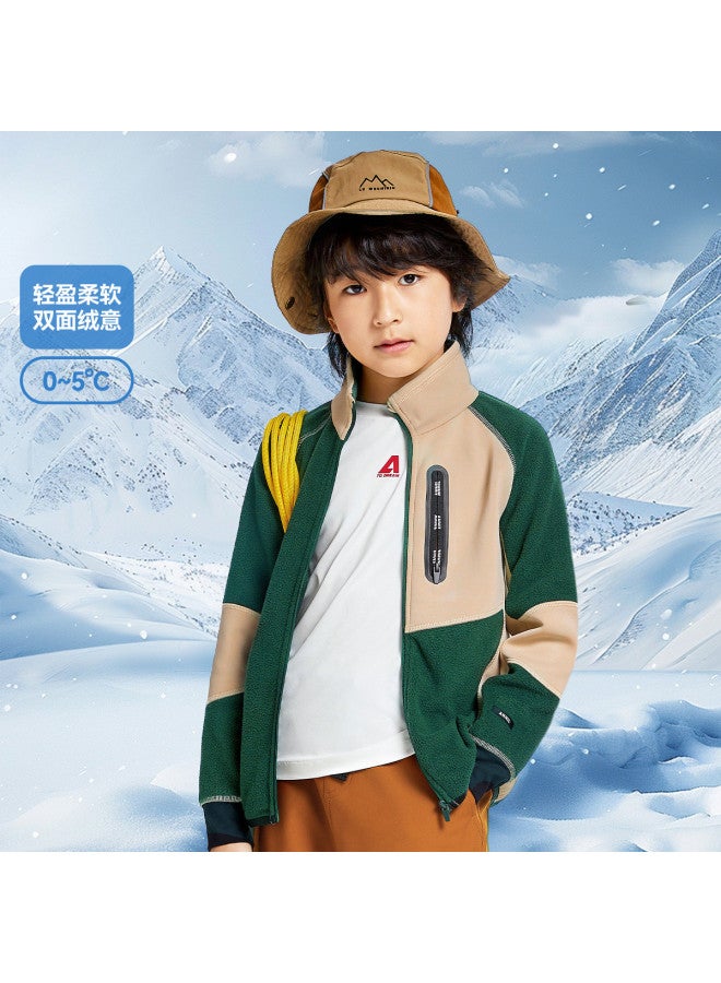 Annil Boys & Girls Knitted Jacket - Spring/autumn Color-blocked Double-faced Fleece Warm Coat - Image 2