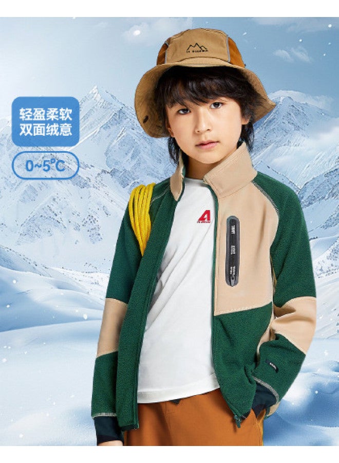 Annil Boys & Girls Knitted Jacket - Spring/autumn Color-blocked Double-faced Fleece Warm Coat - Image 1