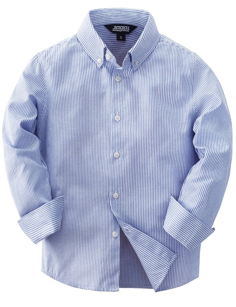JOGAL Boys Long Sleeve Oxford Dress Shirts Casual Button Down Shirts Striped Tops for 6-14 Years RoyalBlue 12 - Image 1