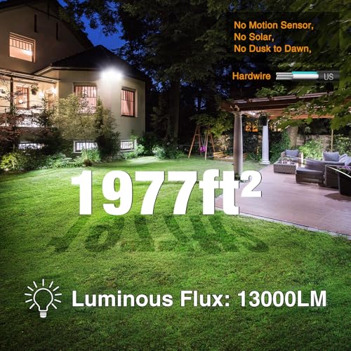 Onforu 130W LED Security Light, 13000LM Outdoor Indoor Flood Light Switch Controlled, IP65 Waterproof LED Exterior Floodlight, 6500K White Wall Mount Security Lighting for Entryway,Garage,Yard,Eave - Image 3