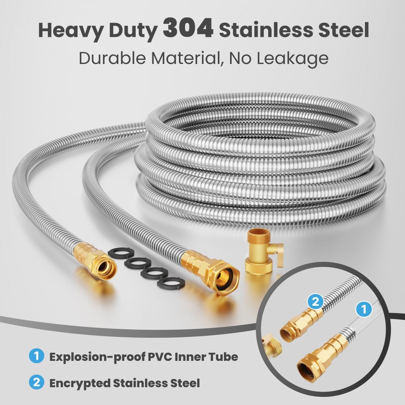 Giraffe Tools Garden Hose 50ft x 5/8", 304 Stainless Steel Metal Water Hose, No Kink Garden Water Hose with 9 Pattern Spray Nozzle, Flexible, Lightweight, Kink Free Hose for Yard, Outdoor - Image 2